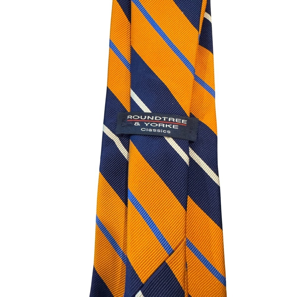 Roundtree & Yorke Classics Men's Silk Striped Necktie Orange Navy Blue White